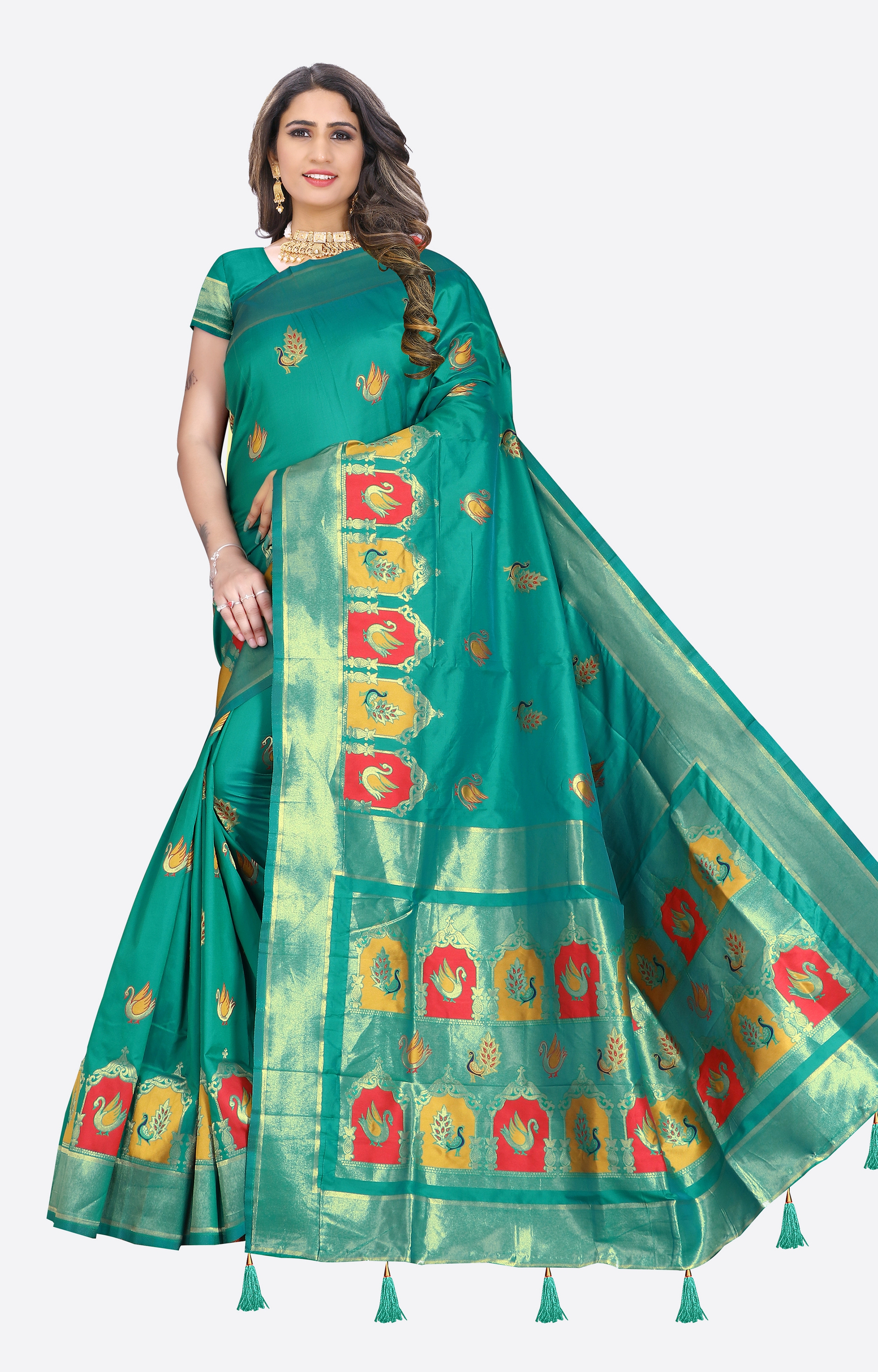 Glemora | Glemora Saree for Women Banarasi Silk Saree With Blouse (Green)