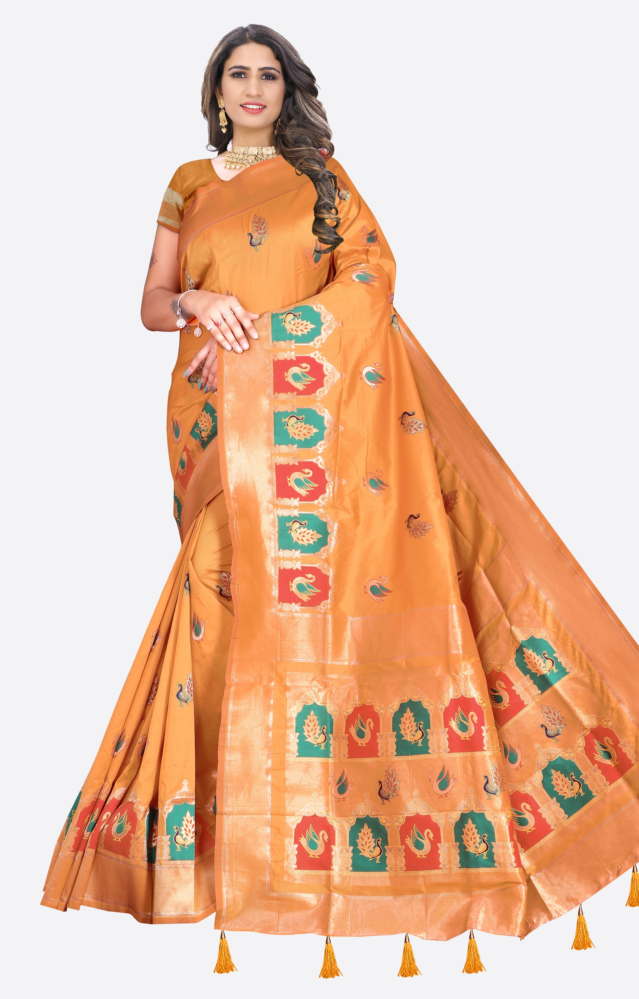 Glemora | Glemora Saree for Women Banarasi Silk Saree With Blouse (Orange)