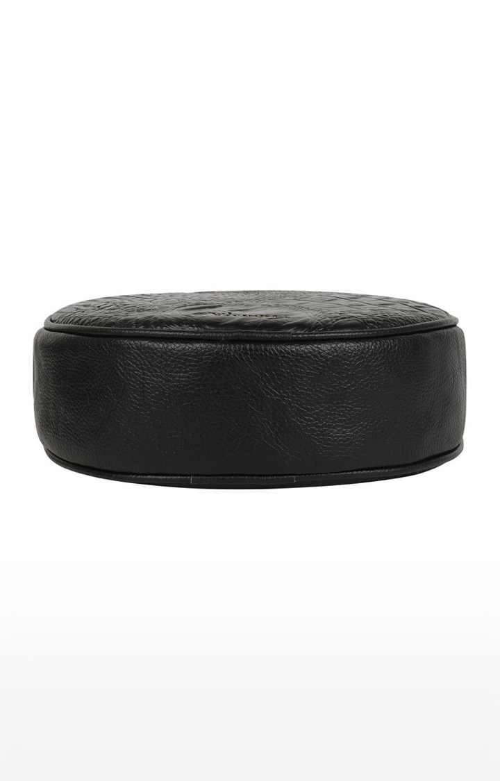 Vivinkaa Vegan Leather Black Croco Textured Round Casual Sling Bag
