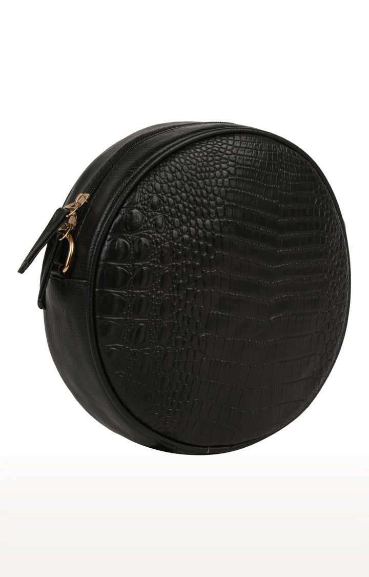 Vivinkaa Vegan Leather Black Croco Textured Round Casual Sling Bag