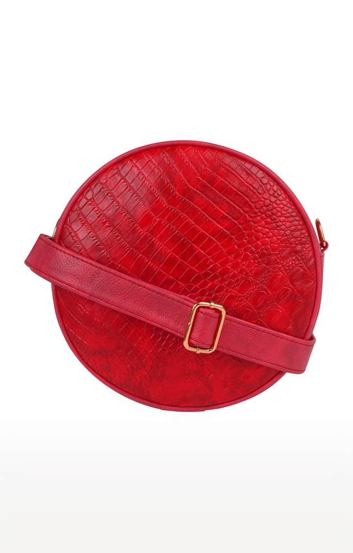 Vivinkaa | Vivinkaa Vegan Leather Red Croco Textured Round Casual Sling Bag