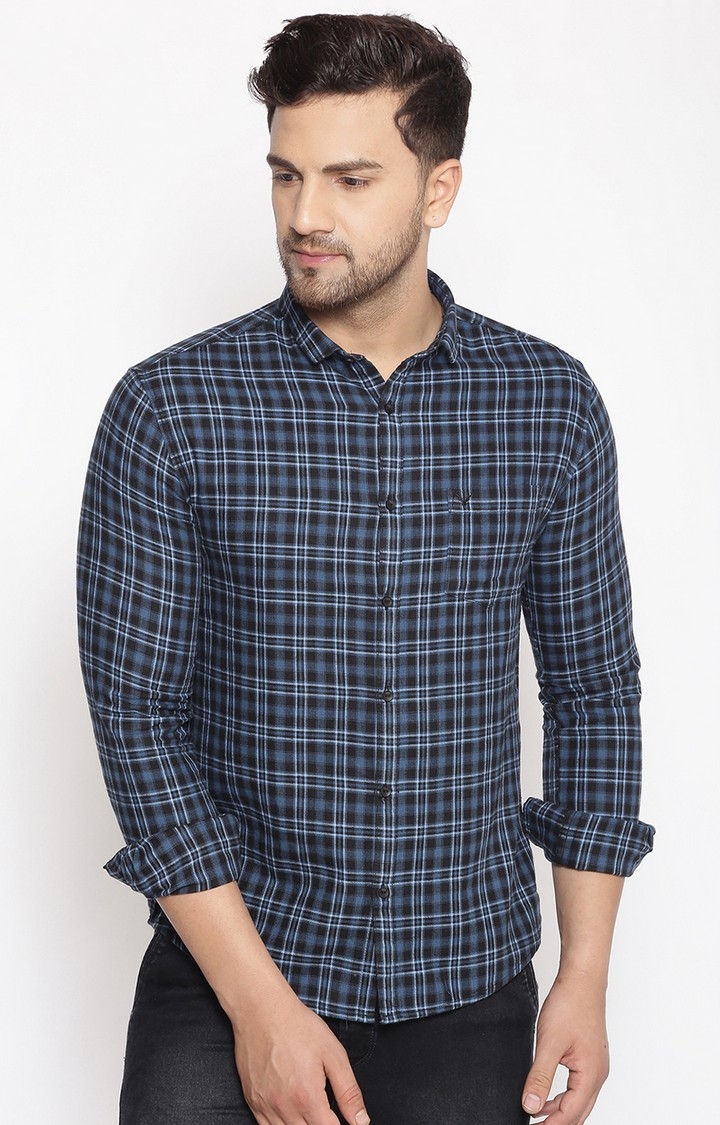 Showoff | Showoff Men's Cotton Blue Checked Slim Fit Shirt
