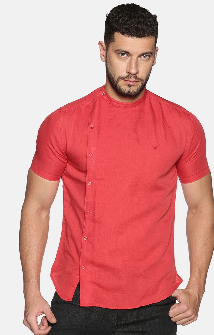 Showoff | Showoff Men's Lenin Casual Red Solid Slim Fit Shirt