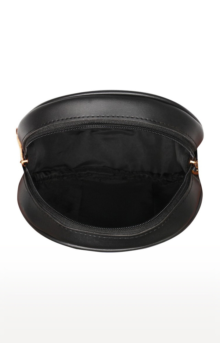 Vivinkaa Black Faux Leather Round Embroidery Sling Bag