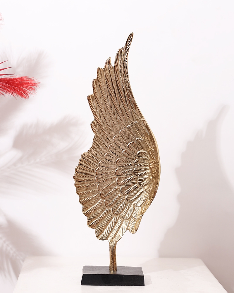 Order Happiness | Order Happiness Metal Gold Color Left Angel Wings Table Top Showpiece (Pack Of 1) For Home Decoration, Living Room & Office