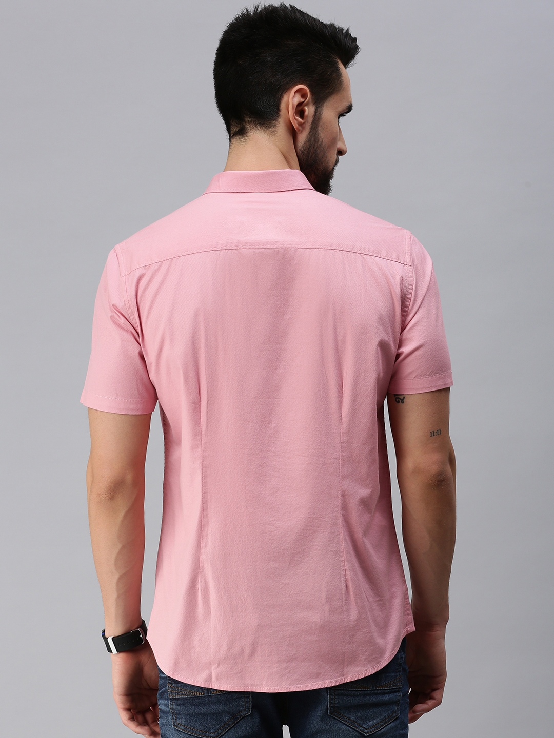 Men's Pink Polycotton Solid Casual Shirts