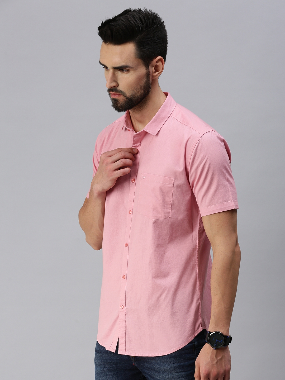 Men's Pink Polycotton Solid Casual Shirts