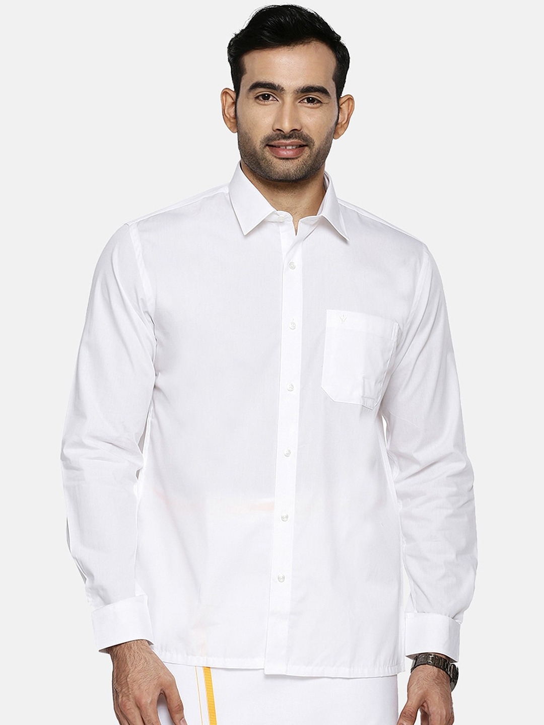Ramraj | RAMRAJ COTTON Men White Regular Fit Solid Casual Shirt