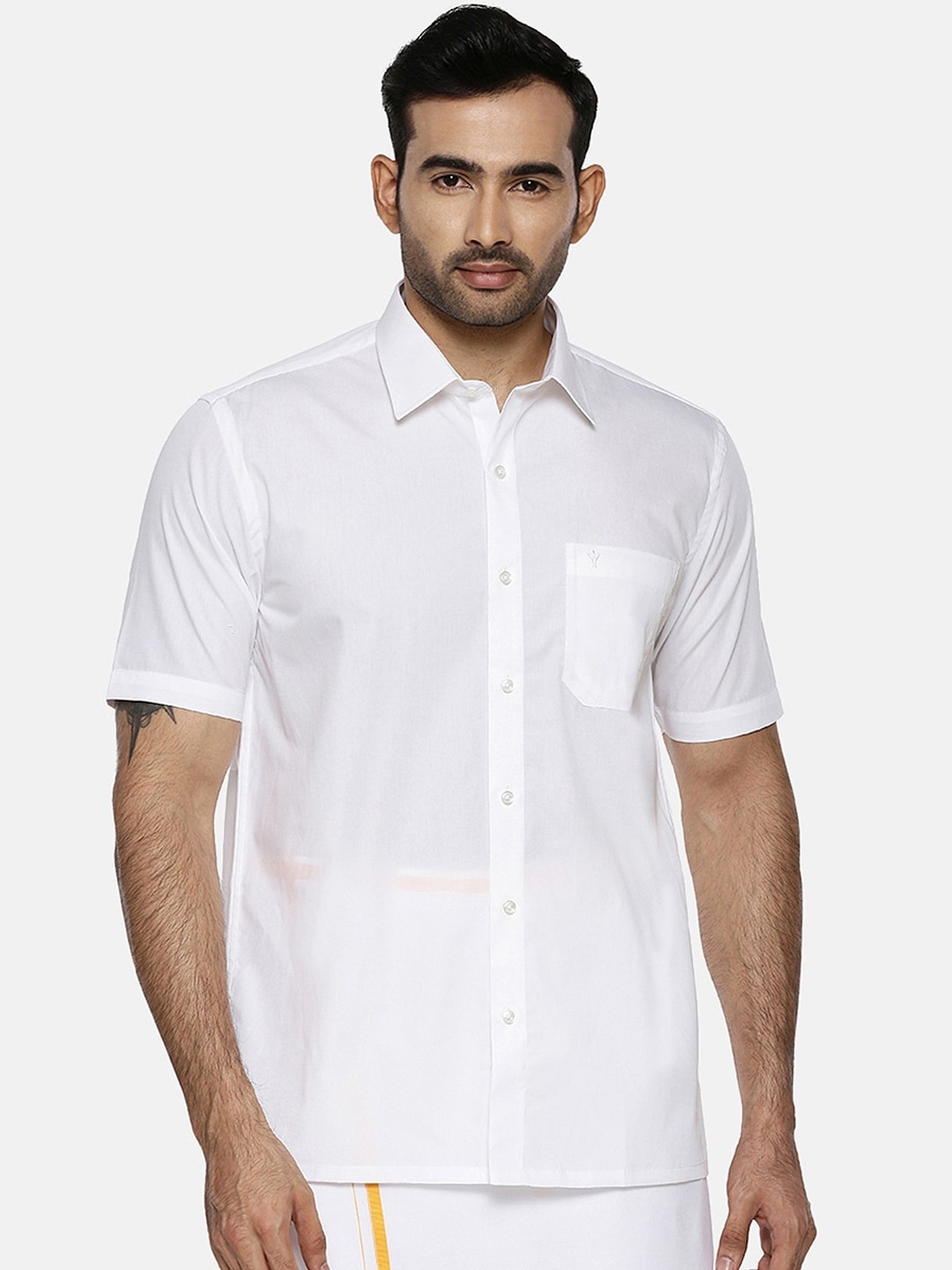 Ramraj | RAMRAJ COTTON Men White Regular Fit Solid Casual Shirt