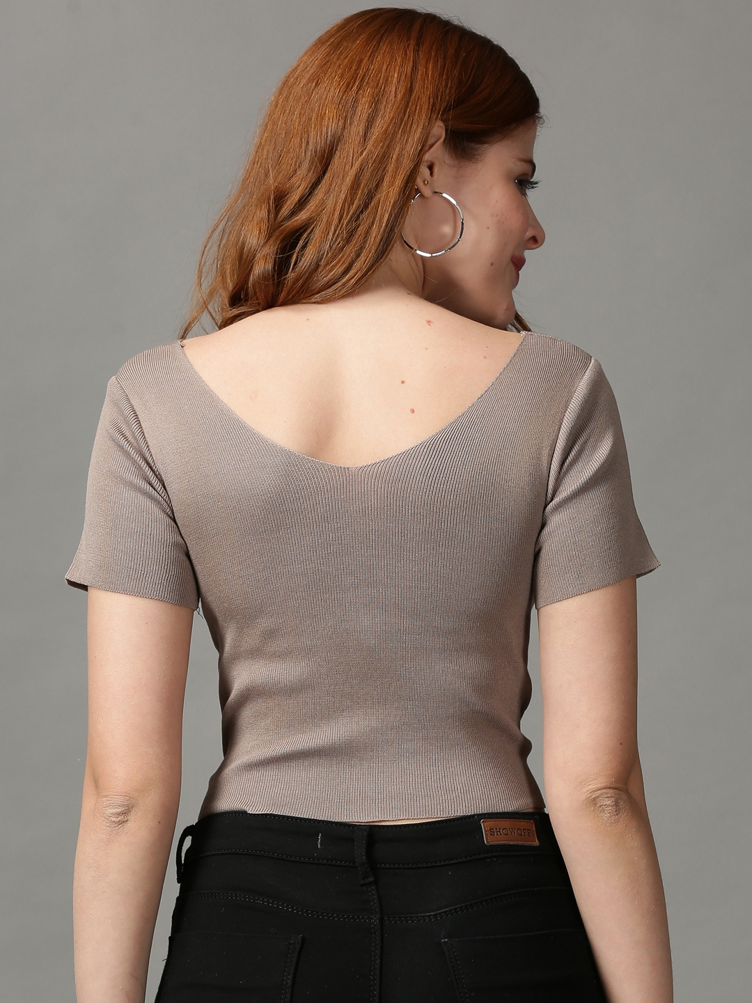 Women's Grey Polyester Solid Tops
