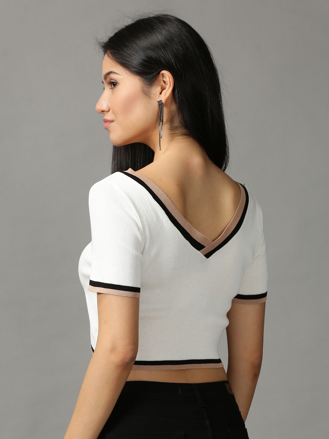 Women's White Polycotton Solid Tops