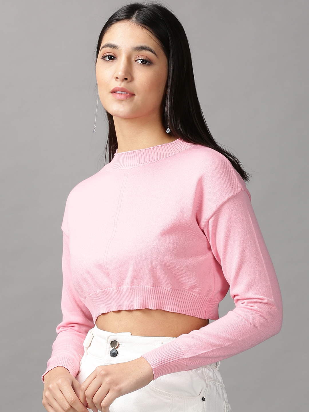 Women's Pink Cotton Blend Solid Tops
