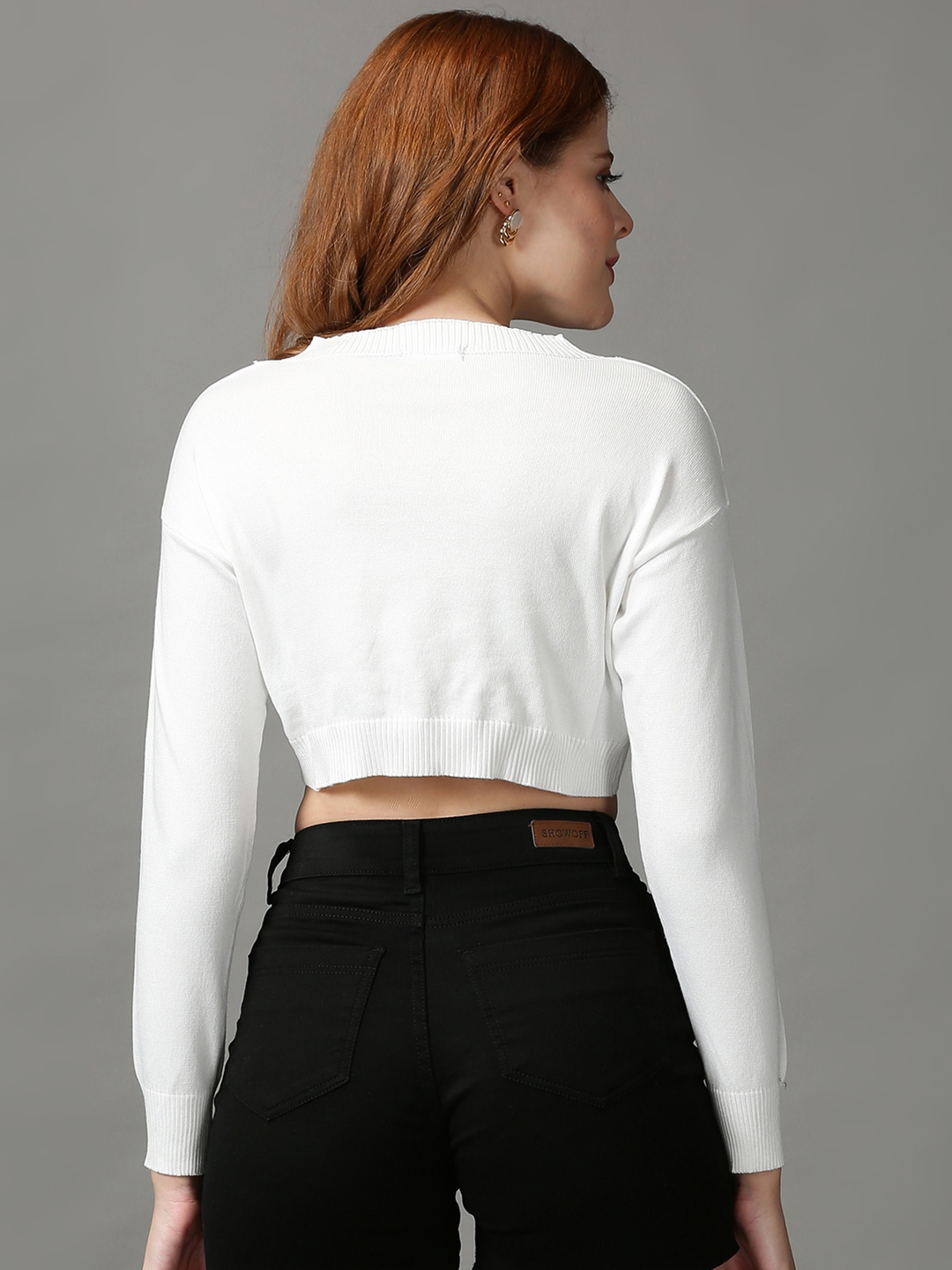 Women's White Cotton Blend Solid Tops