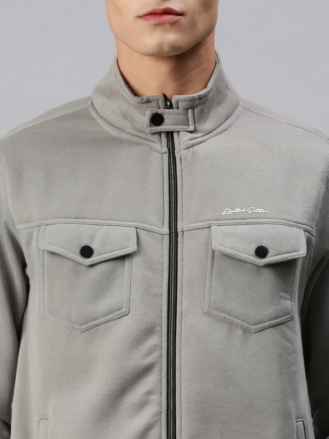 Men's Grey Cotton Solid Activewear Jackets