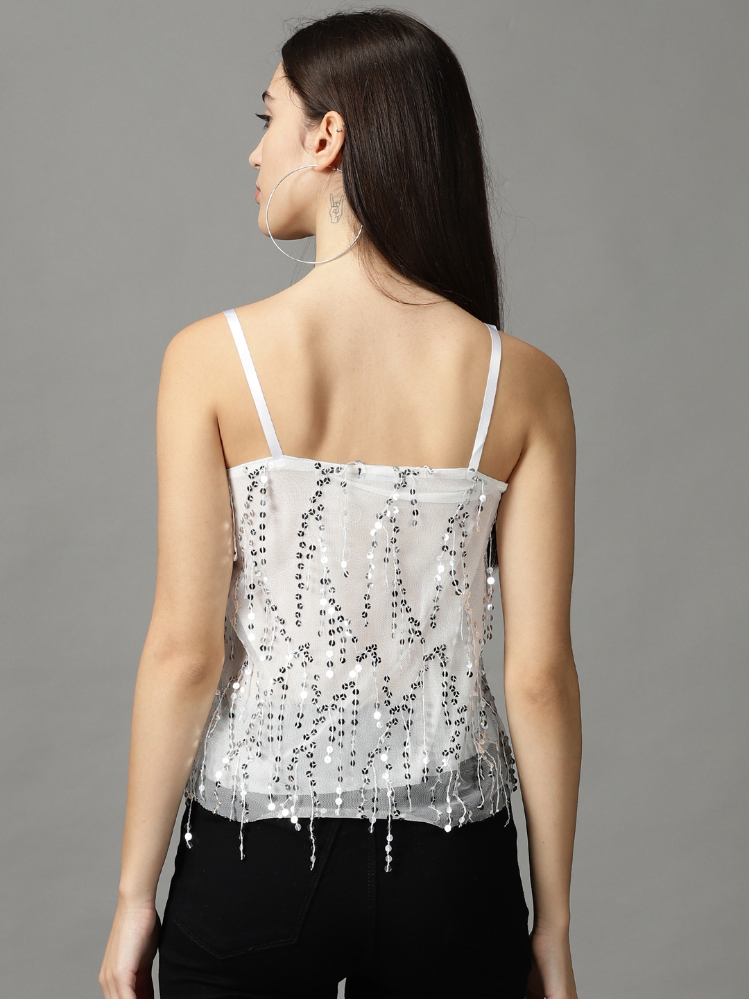 Women's White Polyester Embellished Tops