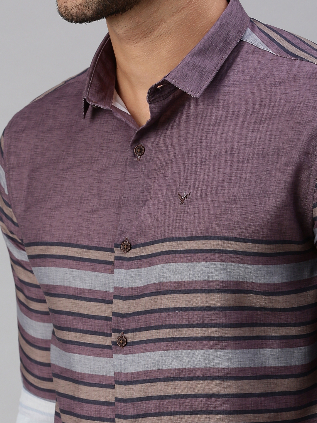 Men's Purple Cotton Striped Casual Shirts