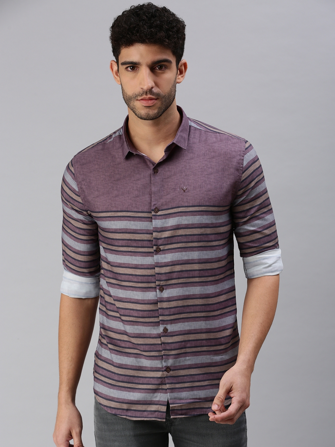 Men's Purple Cotton Striped Casual Shirts