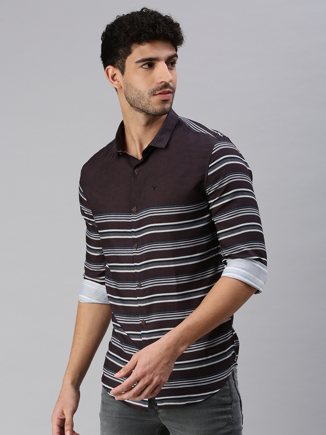 Men's Black Cotton Striped Casual Shirts