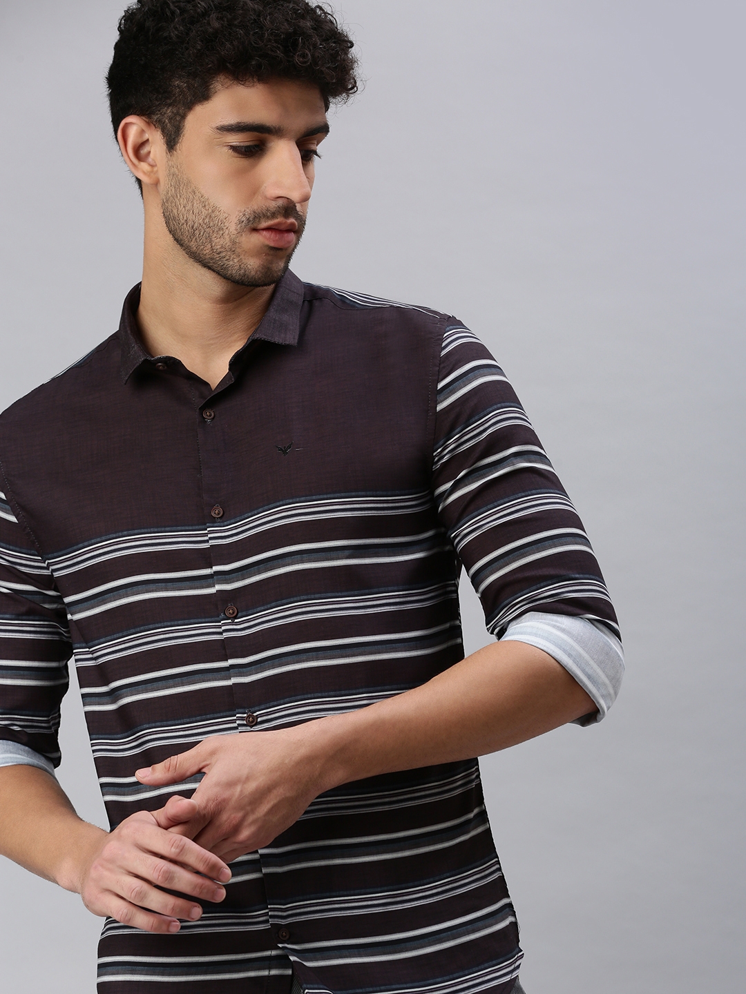 Showoff | SHOWOFF Men's Regular Sleeves Black Horizontal Stripes Shirts