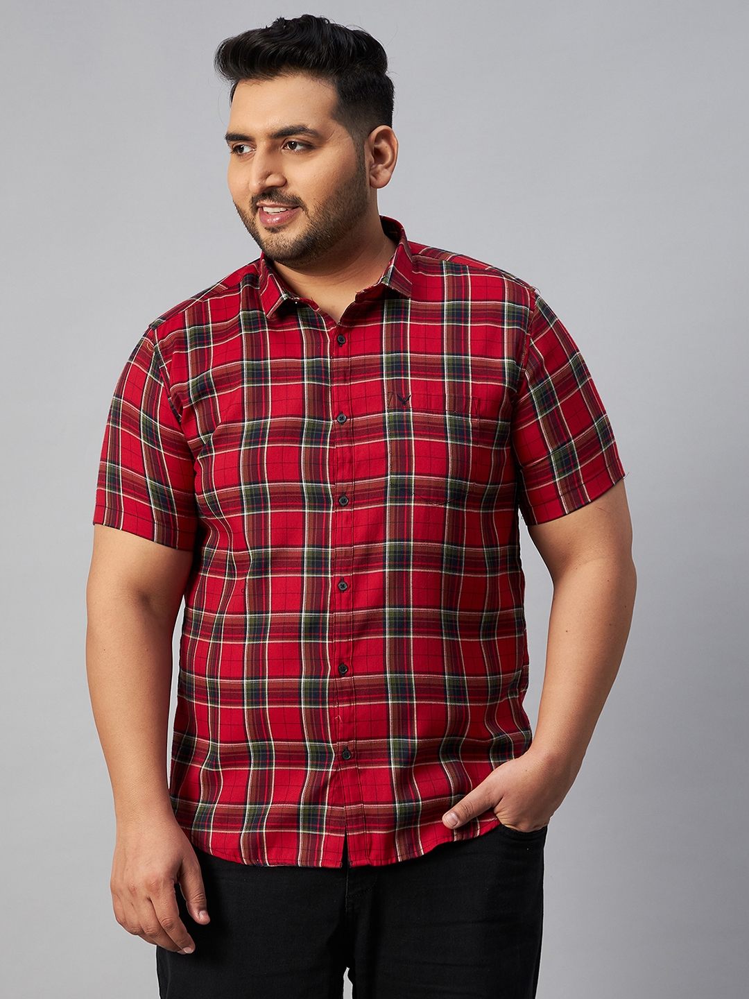 SHOWOFF Plus | SHOWOFF Plus Men's Cotton Tartan Checks Maroon Comfort Fit Shirt