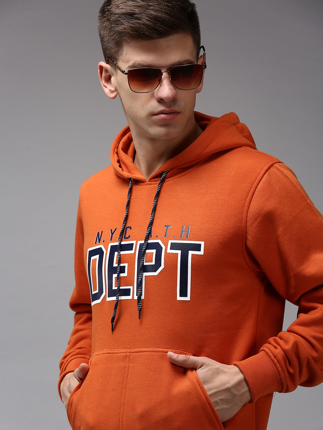 Showoff | SHOWOFF Men's Hooded Neck Orange Typography Sweatshirt