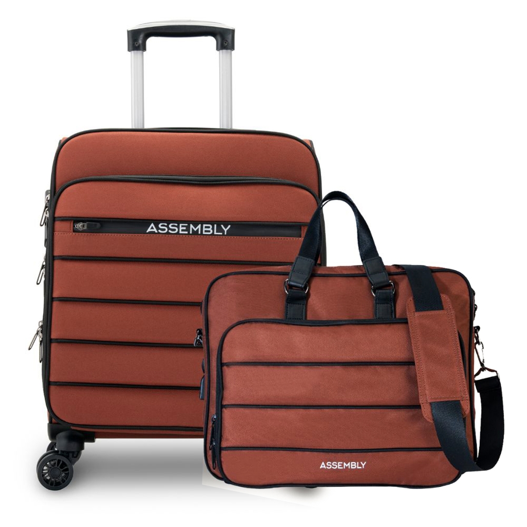 Assembly | Cabin Luggage Trolley with Laptop Bag | Premium Trolley Set|Rust