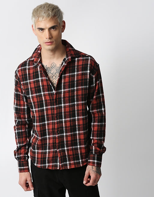 Hemsters | Hemsters Red & Black Relaxed Fit Checkered Shirt