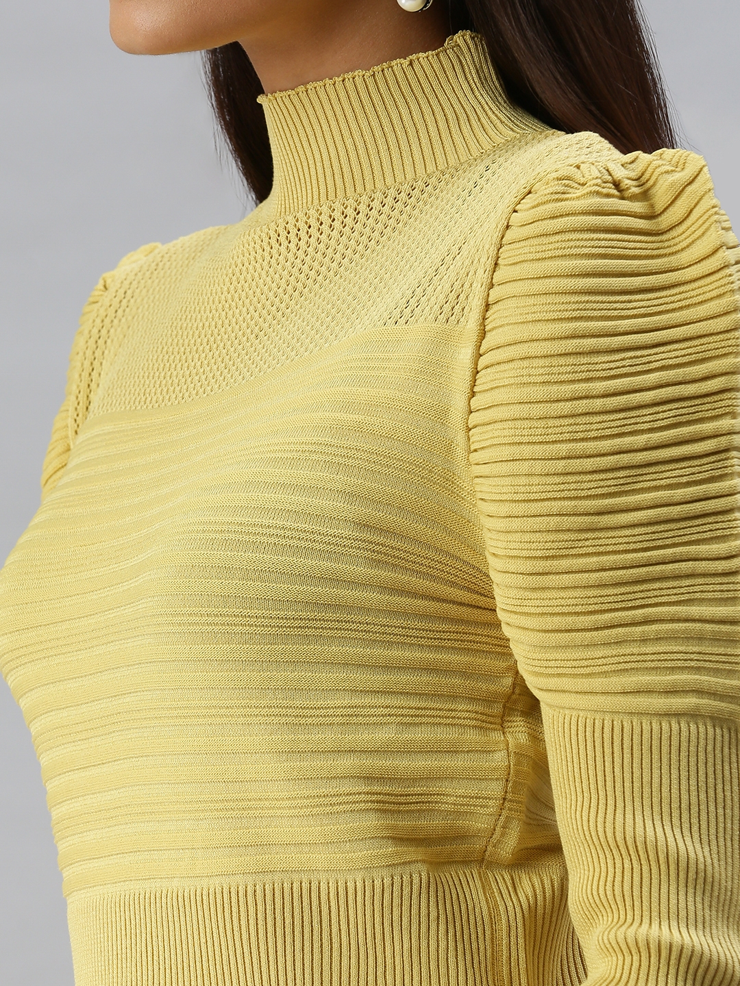 Women's Yellow Acrylic Solid Tops