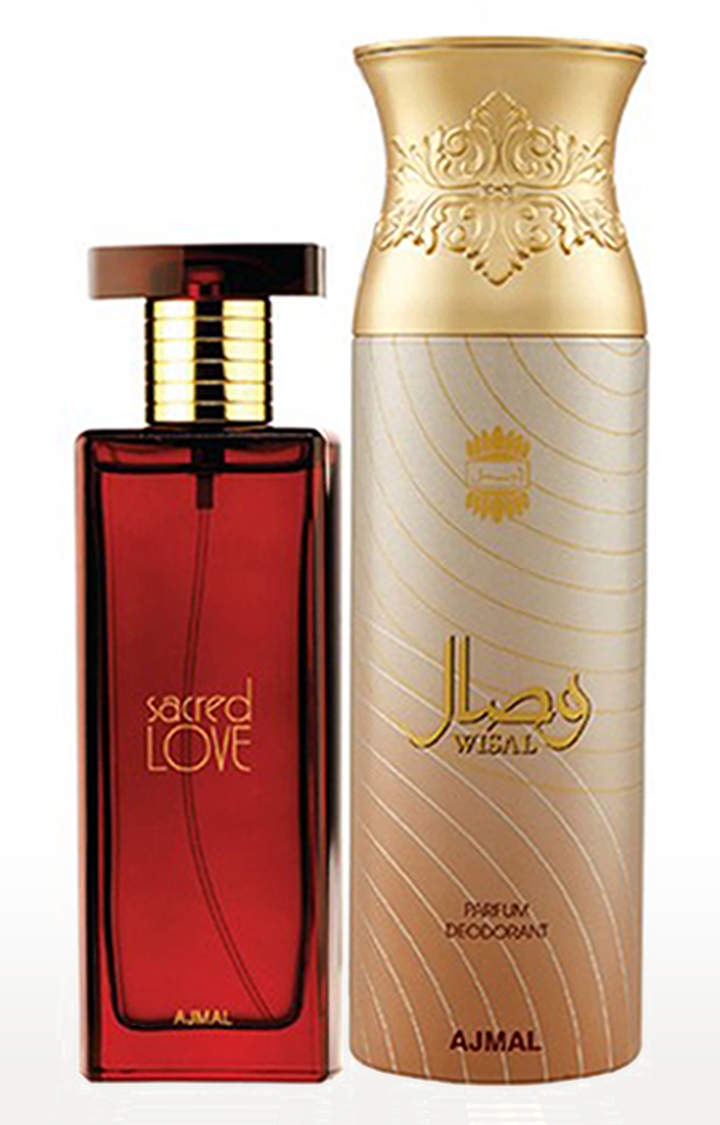 Ajmal Sacred Love EDP Musky Perfume 50ml for Women and Wisal Deodorant Musky Fragrance 200ml for WoMen