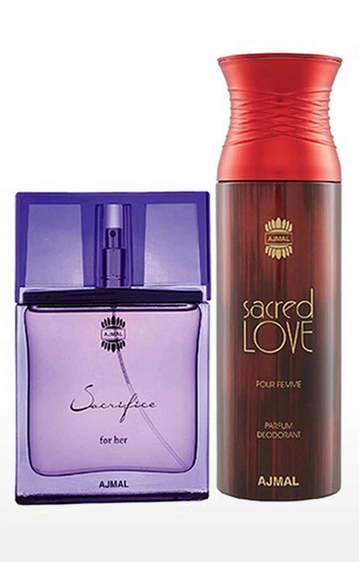 Ajmal | Ajmal Sacrifice for HER EDP Musky Perfume 50ml for Women and Sacred Love Deodorant Musky Fragrance 200ml for WoMen