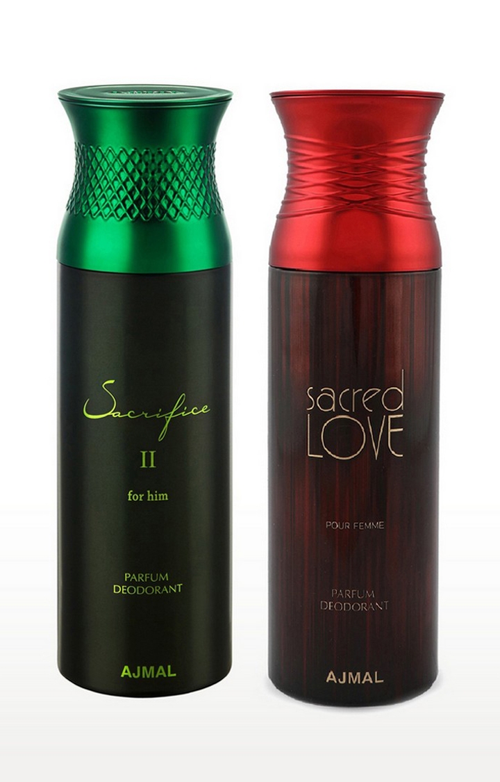 Ajmal | Ajmal Sacrificell Him & Sacredlove Deodorant Spray Gift For Women (200 ml, Pack of 2) 