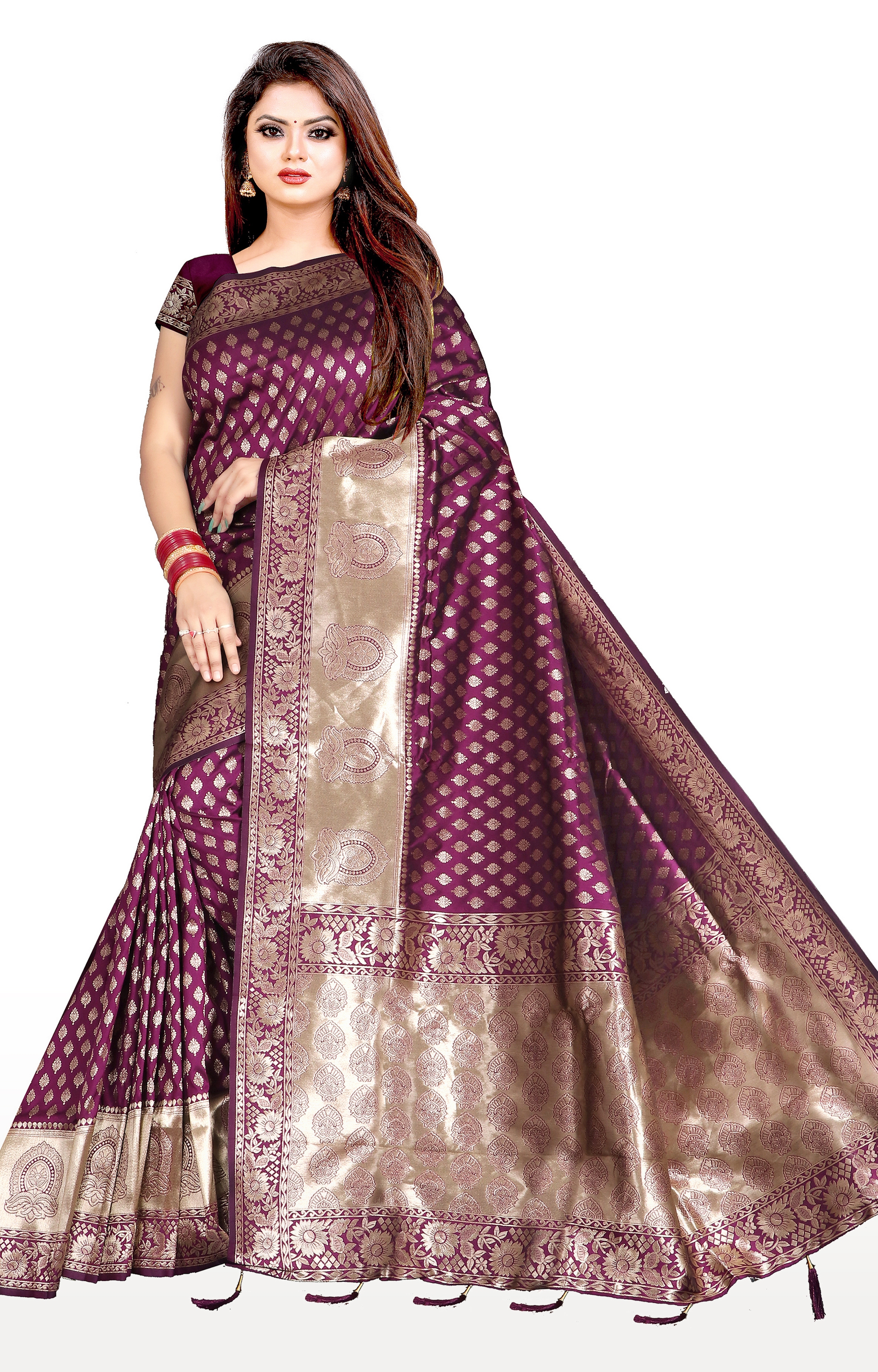 Glemora | Glemora Saree for Women Banarasi Silk Saree With Blouse (Purple)