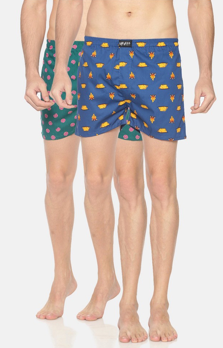 Showoff | Showoff Men's Green and Blue Cotton Casual Printed Boxer - Pack Of 2