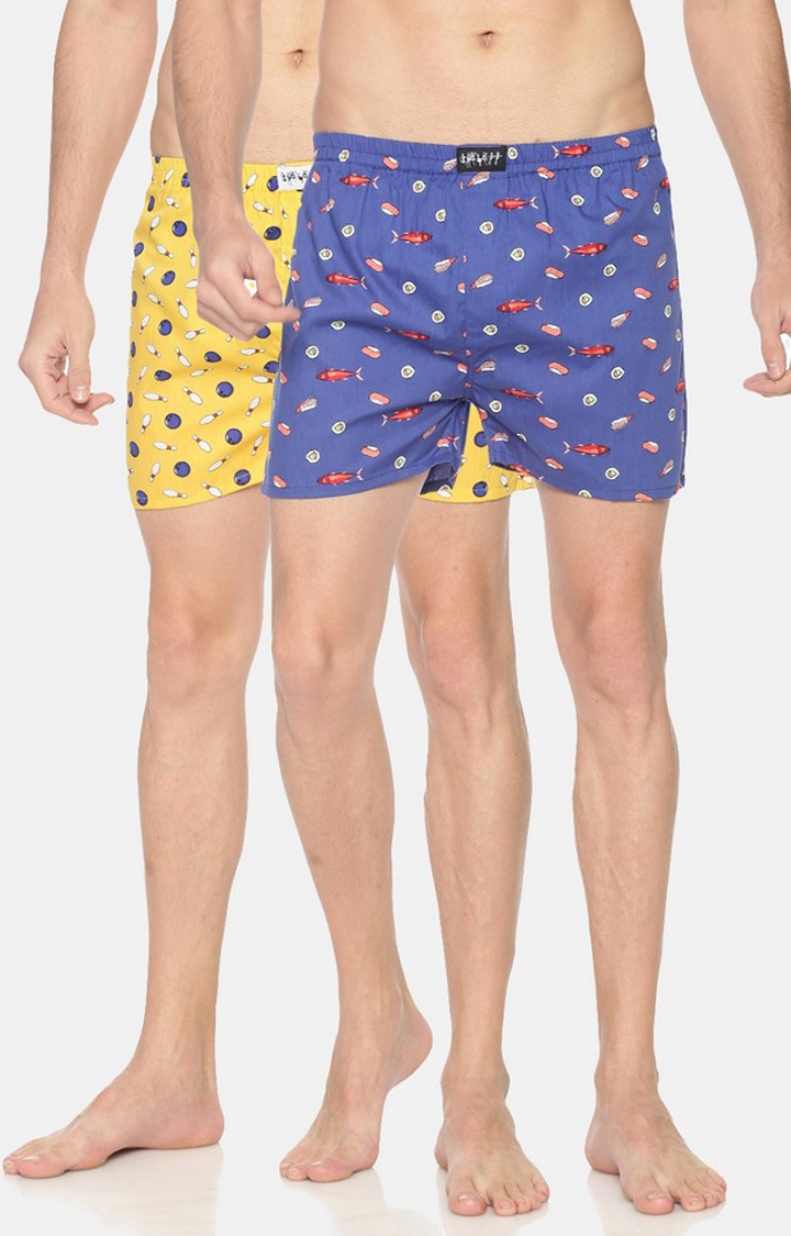 Showoff | Showoff Men's Yellow and Blue Cotton Casual Printed Boxer - Pack Of 2