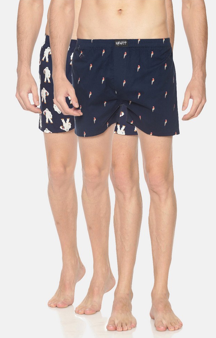 Showoff | Showoff Men's Navy and White Cotton Casual Printed Boxer - Pack Of 2