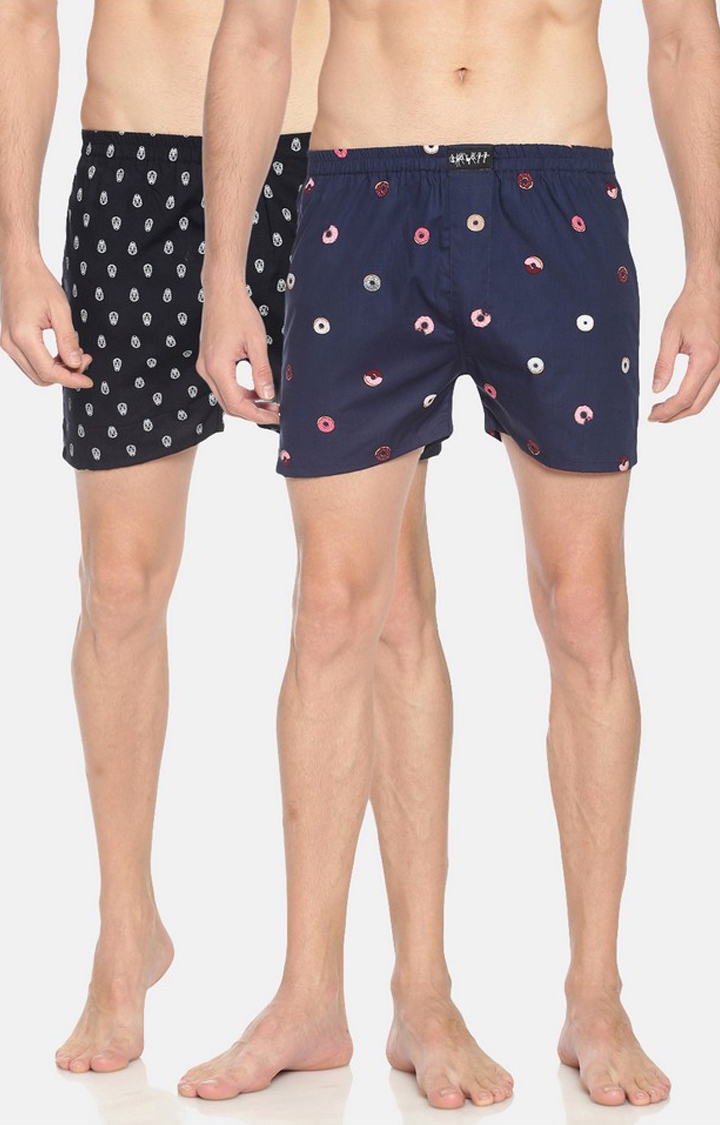 Showoff | Showoff Men's Black and Navy Cotton Casual Printed Boxer - Pack Of 2