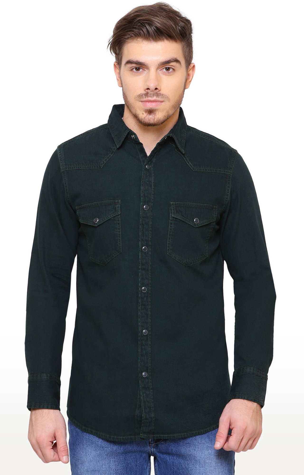 Southbay | Southbay Men's Green Casual Denim Shirt