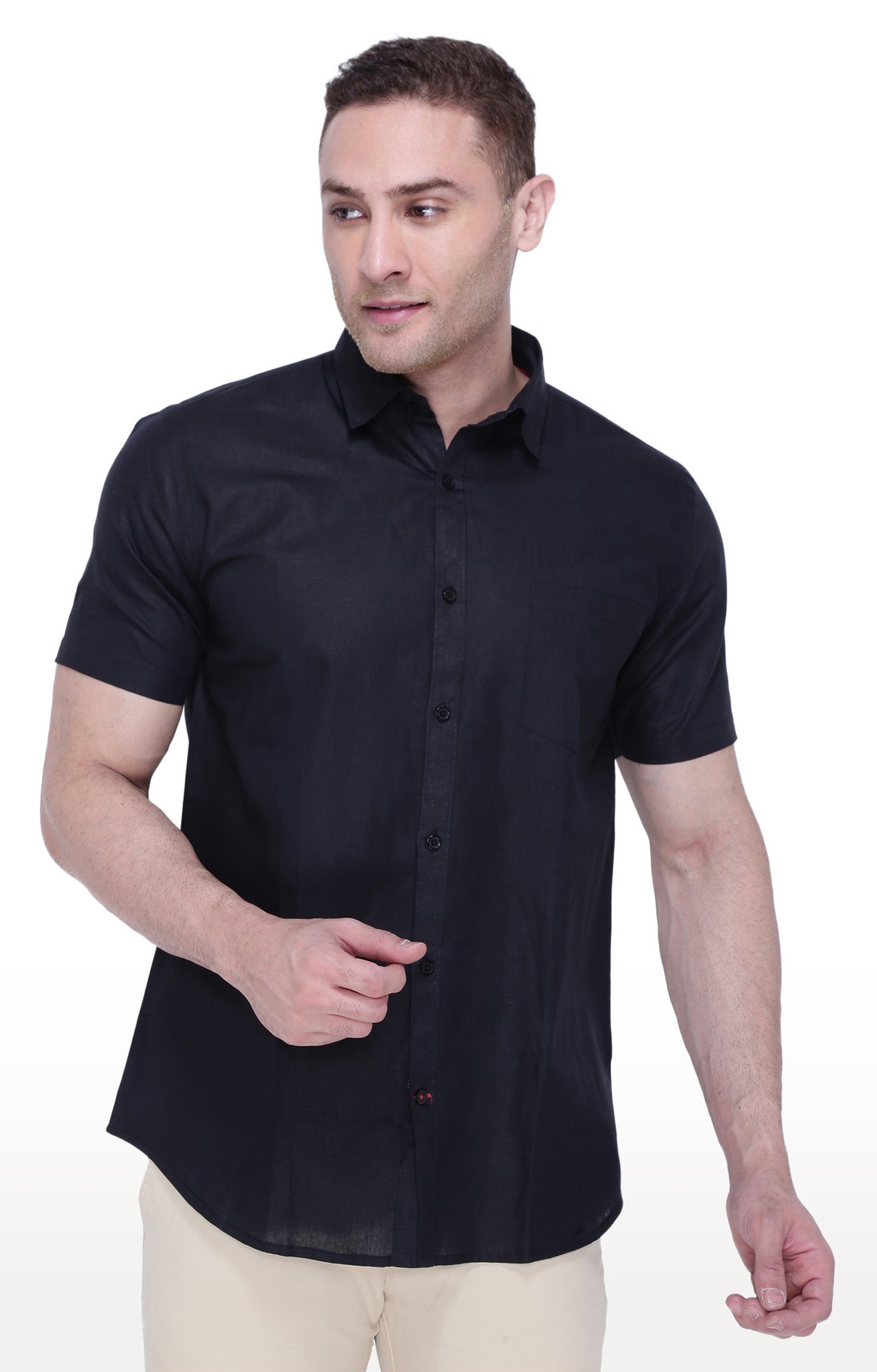 Southbay | Southbay Men's Black Half Sleeve Linen Cotton Formal Shirt