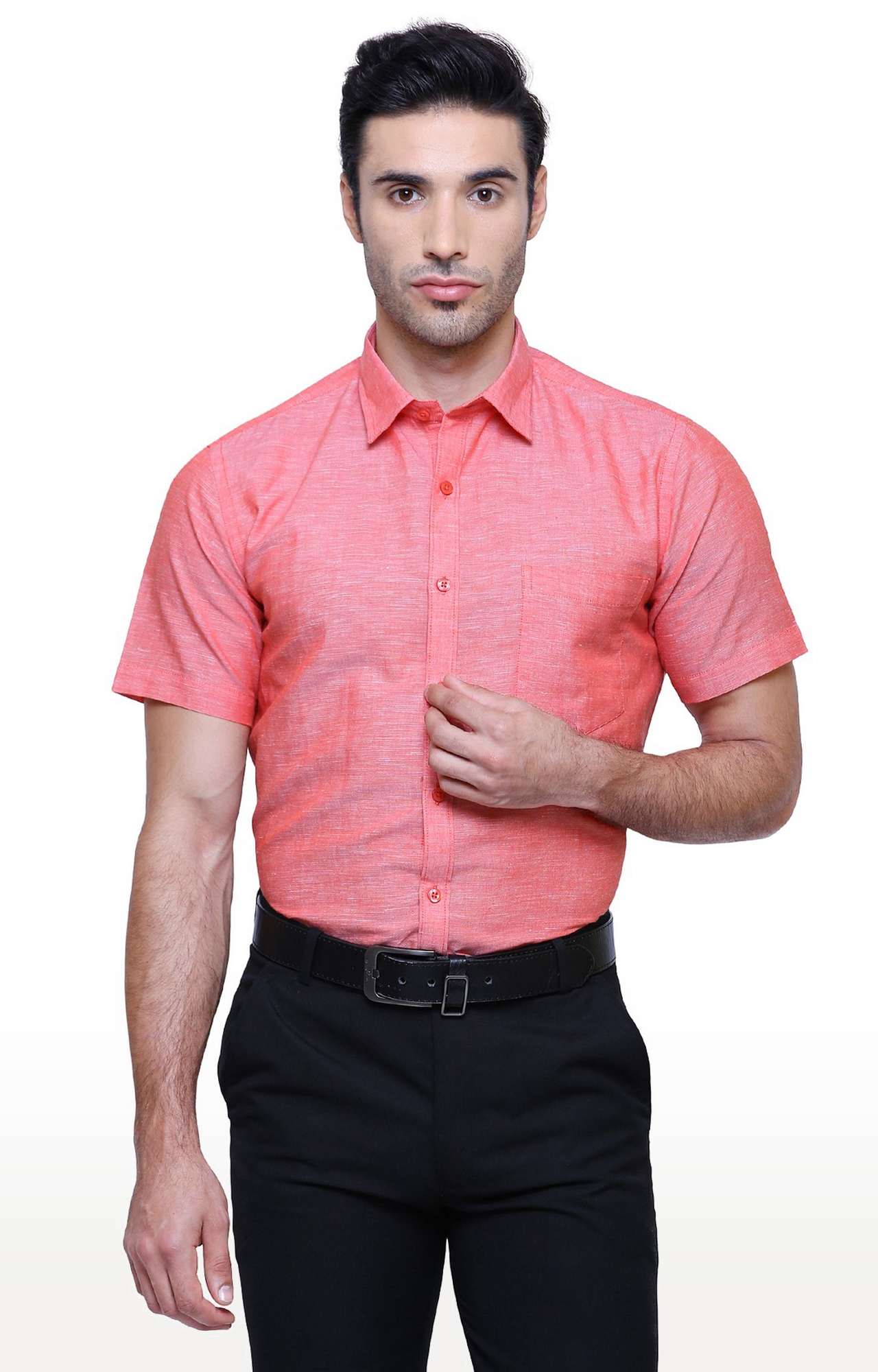 Southbay | Southbay Men's Salmon Pink Half Sleeve Linen Cotton Formal Shirt