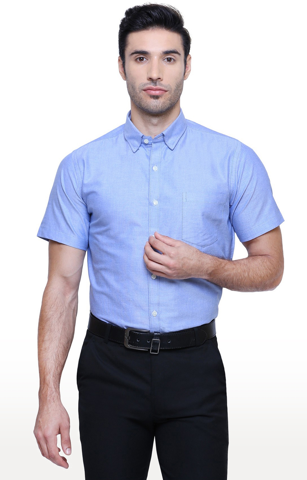 Southbay | Southbay Men's Blue Half Sleeve Linen Cotton Formal Shirt