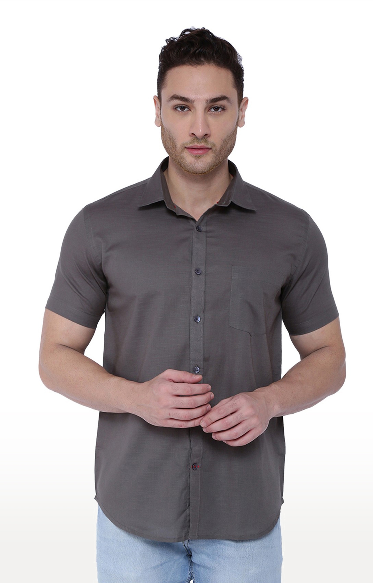Southbay | Southbay Men's Dark Grey Half Sleeve Linen Cotton Formal Shirt