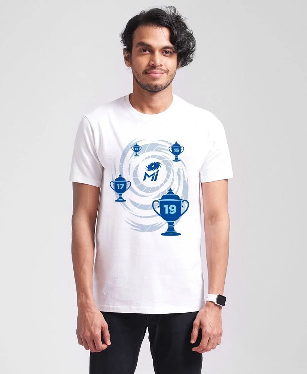 FANCODE | MI: Men's White Regular Fit Logo Trophy T-Shirt
