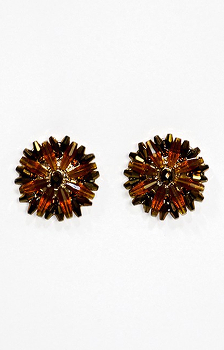 EMM | EMM's Fancy Crystal Stud Earrings For Women (Brown)
