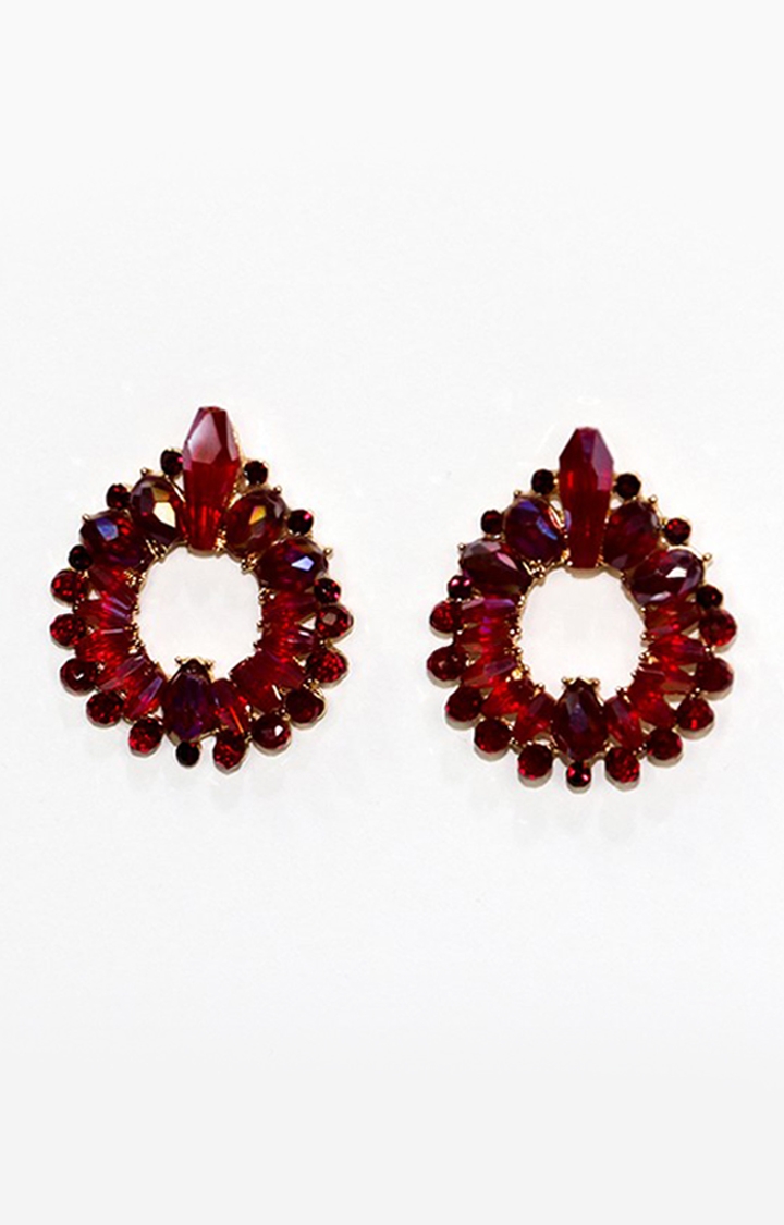 EMM | EMM's Fancy Crystal Stud Earrings For Women (Maroon)