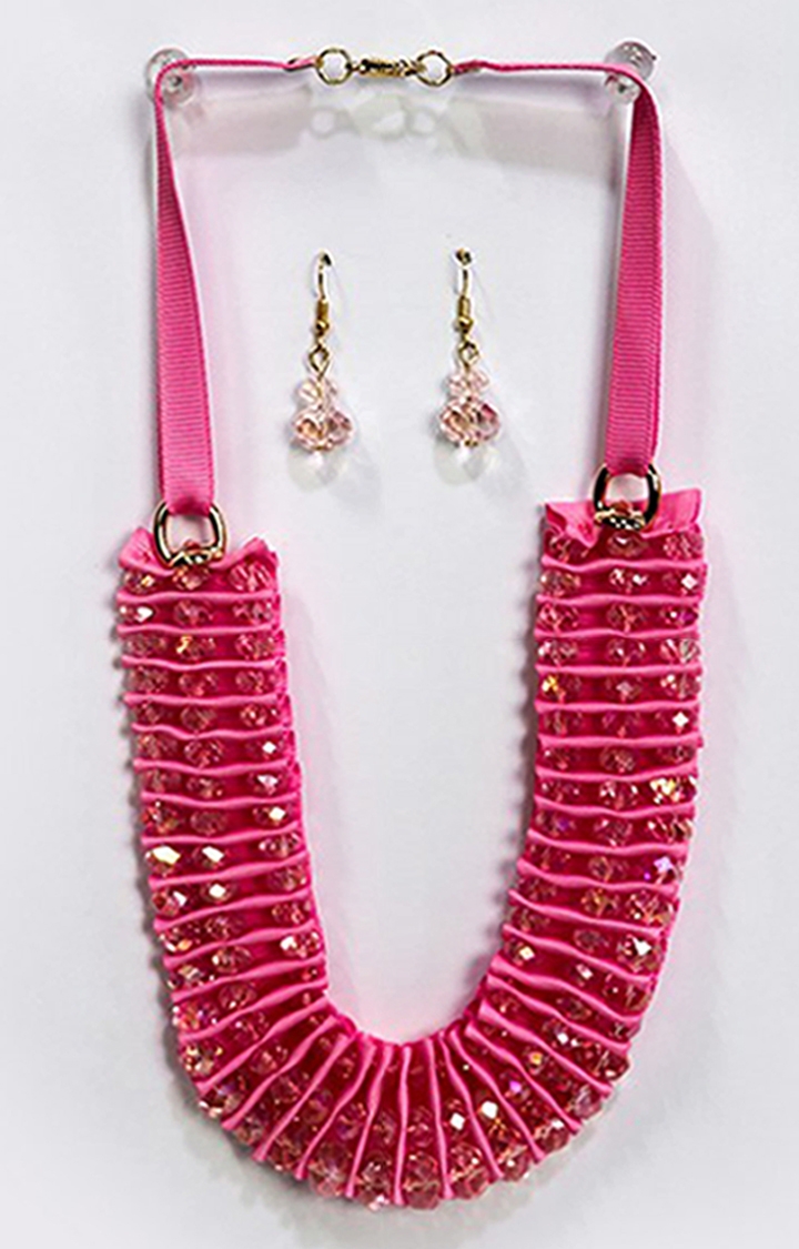 EMM's Pearl Studded Pink Necklace Set For Women/Girls