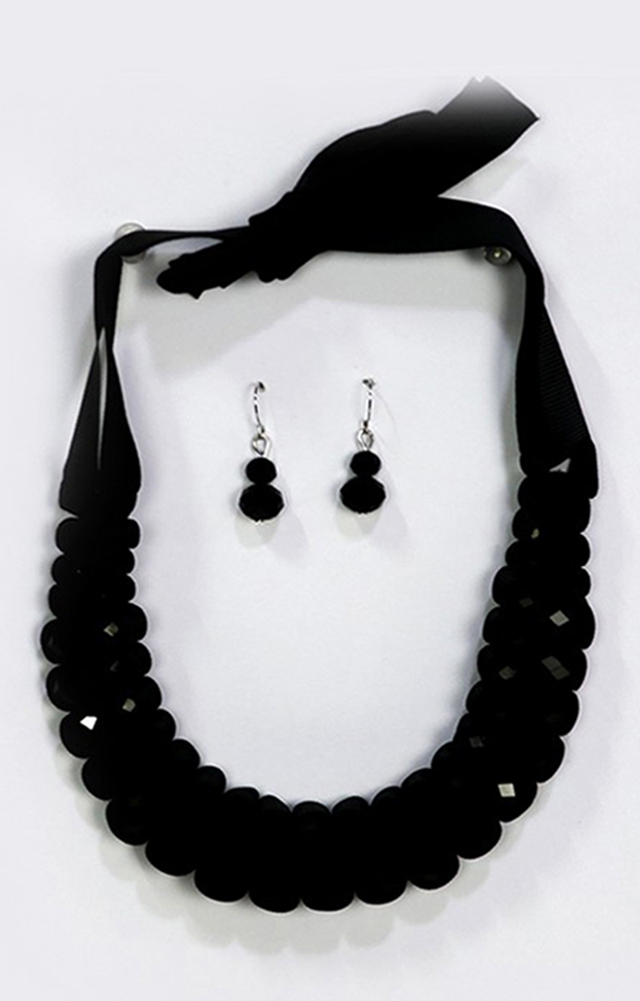 EMM's Black Color Pearl Studded Necklace Set For Women/Girls