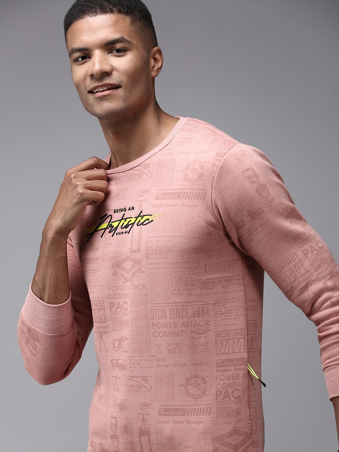 Men's Pink Polyester Printed Sweatshirts