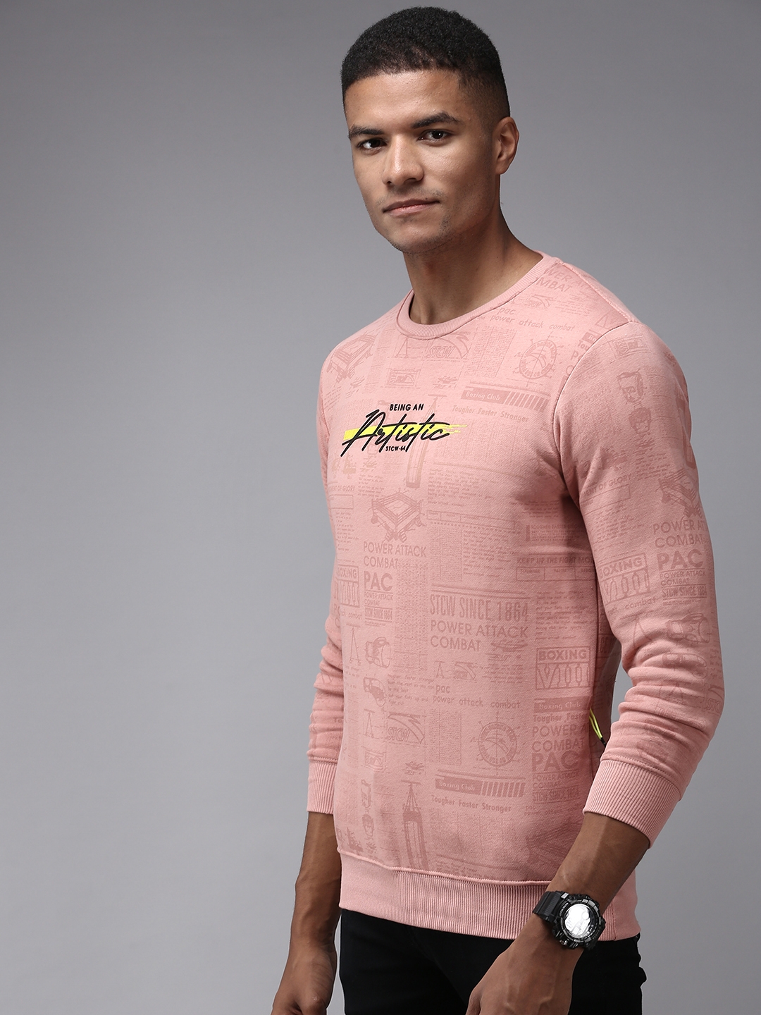 Men's Pink Polyester Printed Sweatshirts