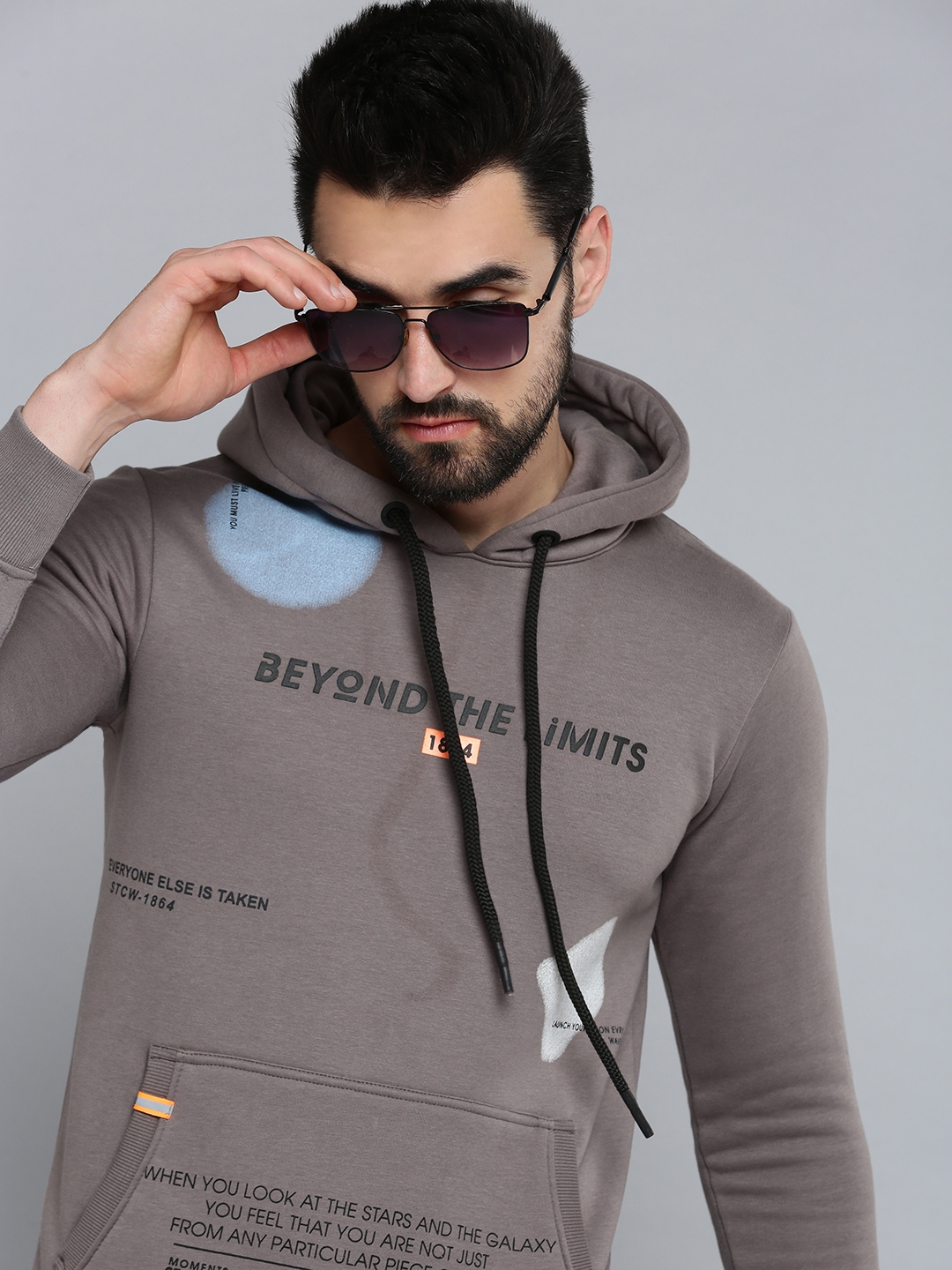 SHOWOFF Men's Hooded Neck Grey Typography Sweatshirt
