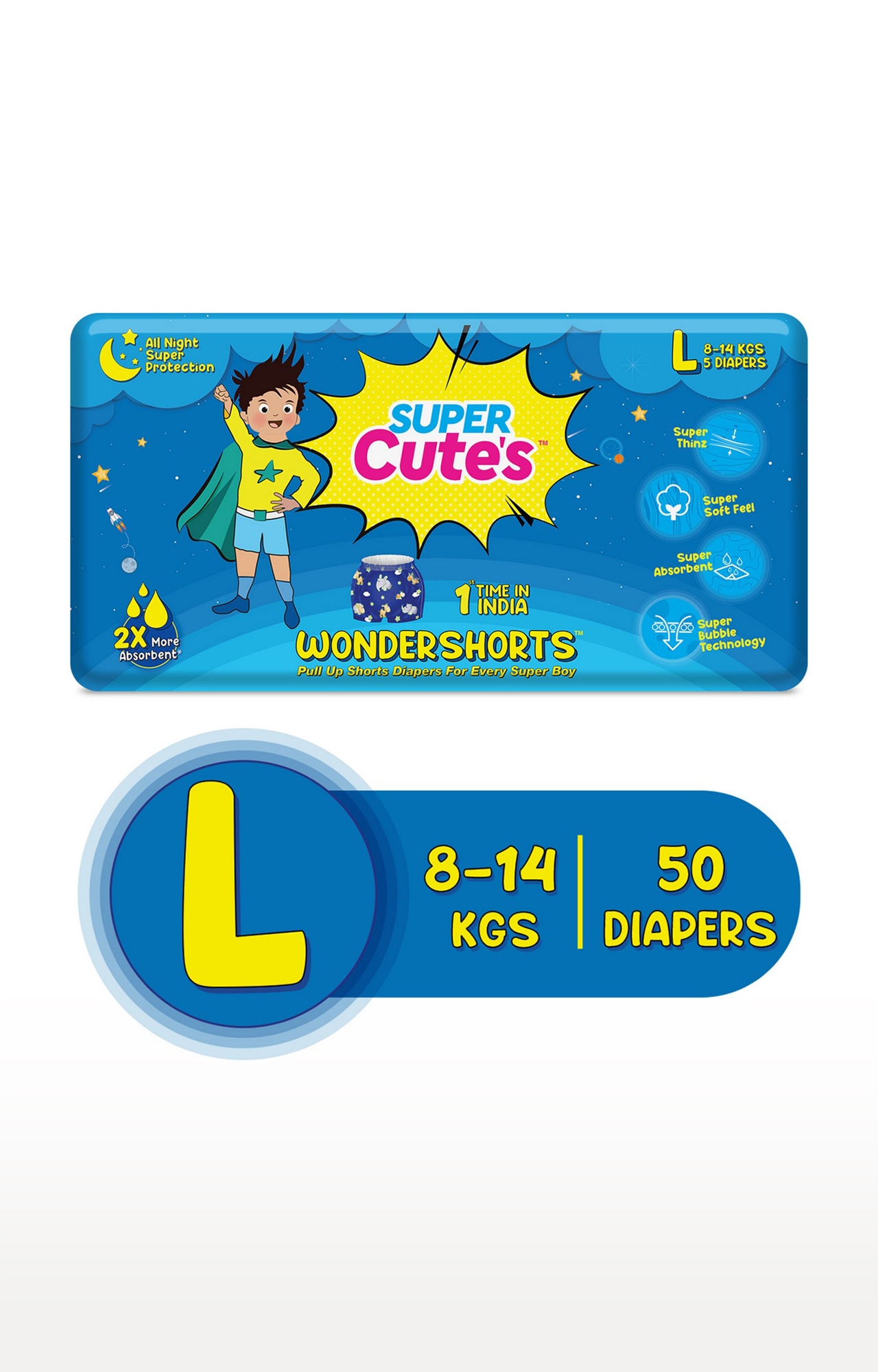 Super Cute's | Super Cute's Wondershorts Diaper - Large (9-14 Kg) - 5 Pieces (Combo Of 10)